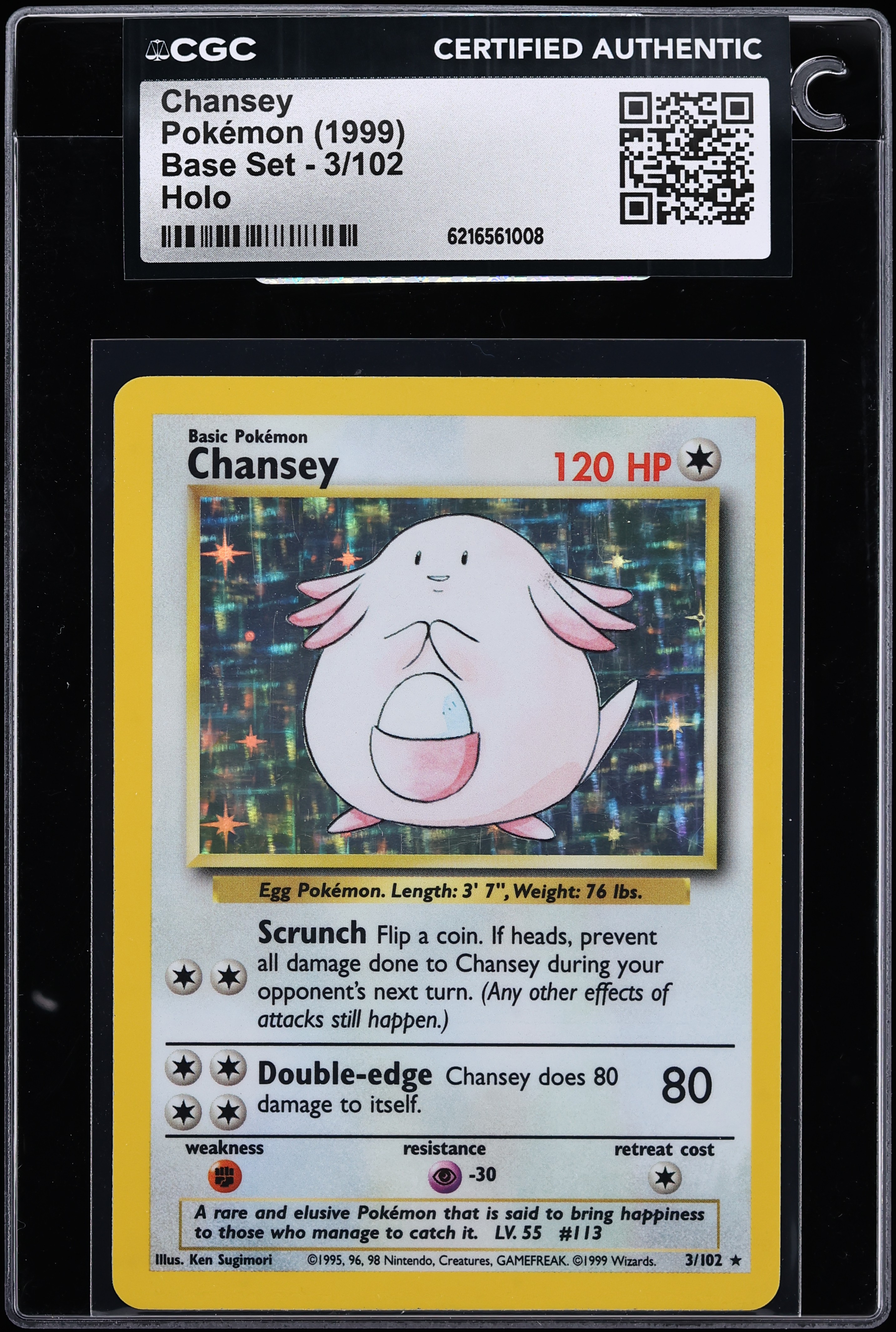 1999 Pokemon Base Set Holo Chansey #3 CGC AUTH