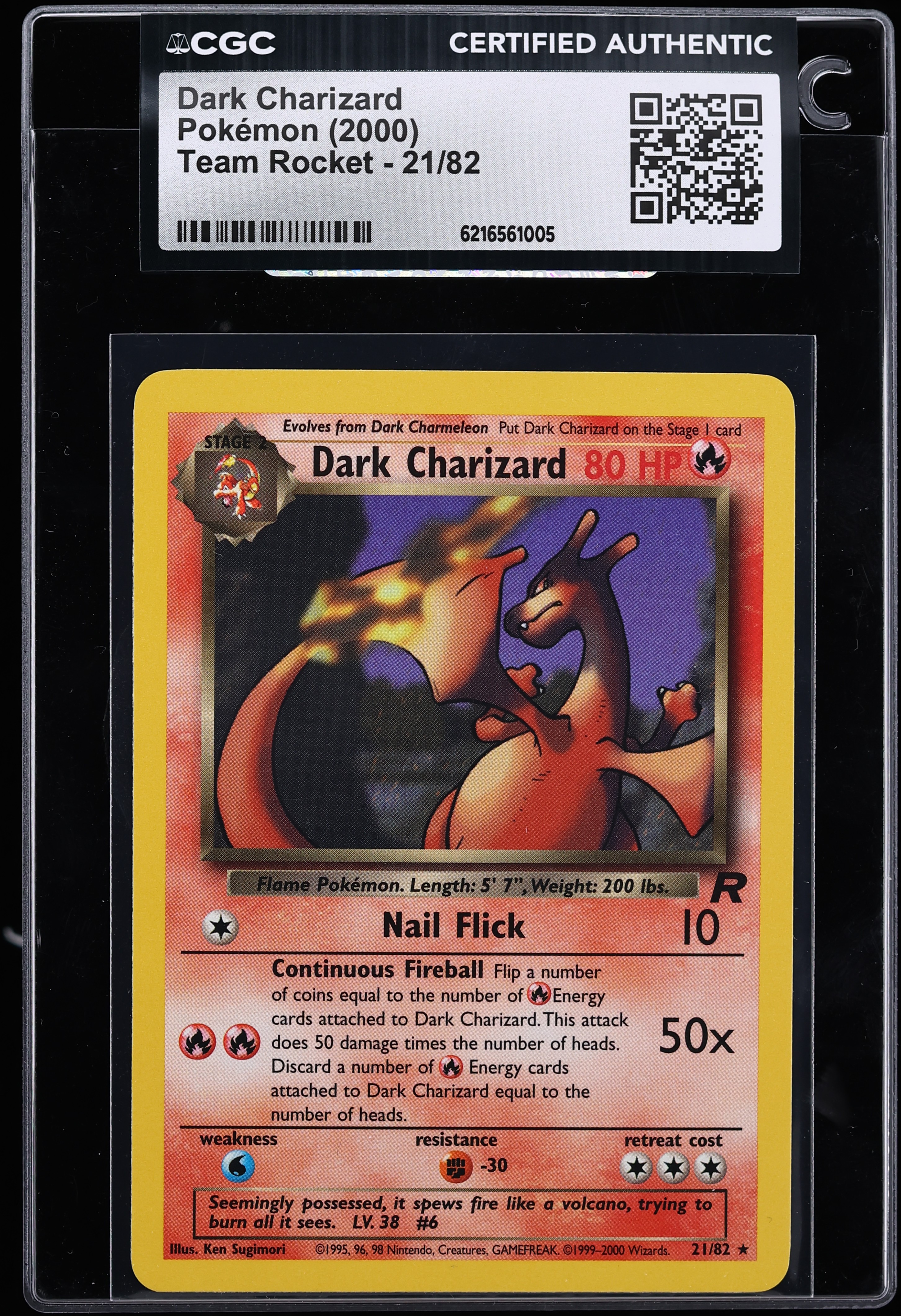 2000 Pokemon Team Rocket Dark Charizard #21 CGC AUTH