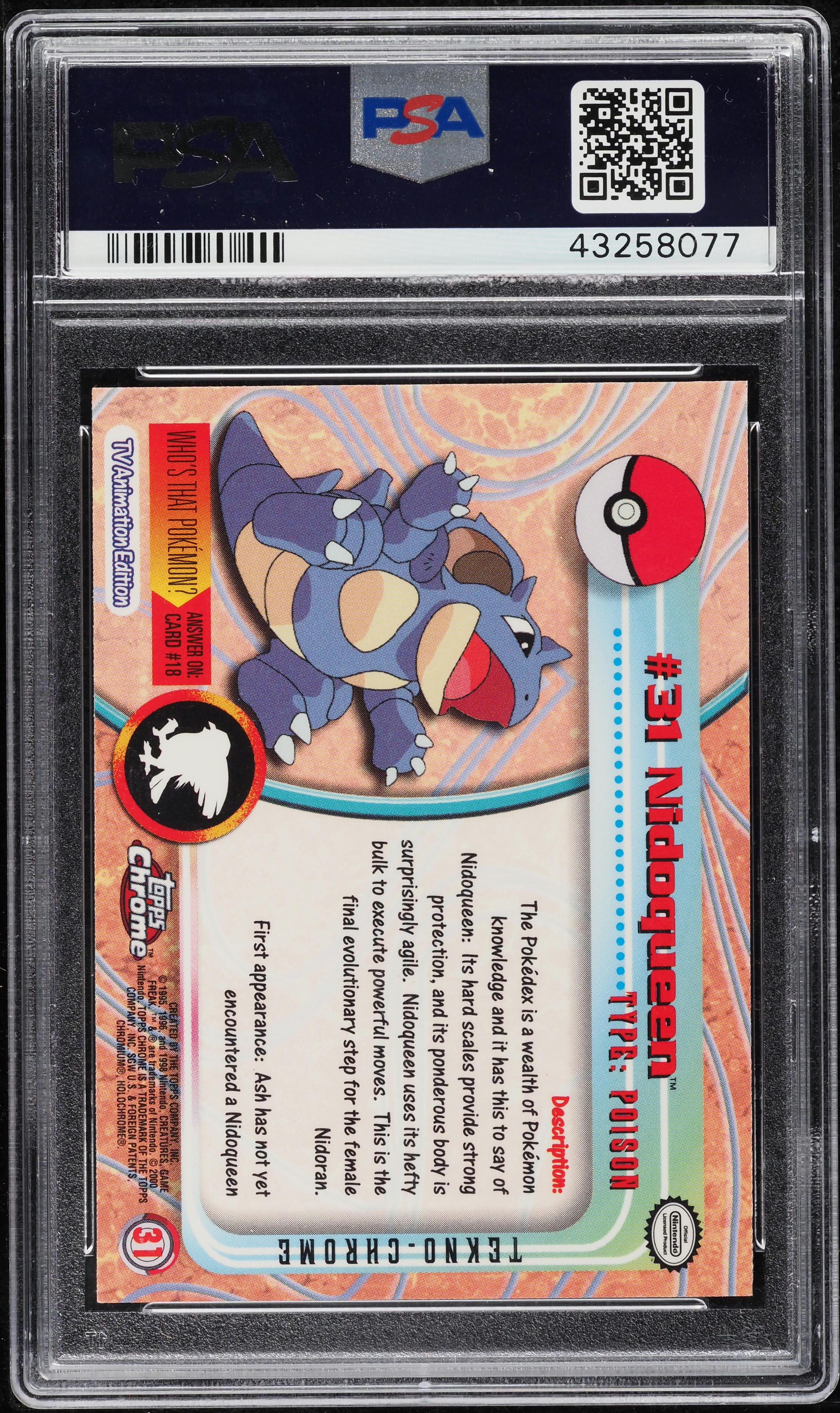 2000 Topps Chrome Pokemon Series 1 Tekno Nidoqueen #31 PSA 10 GEM MINT