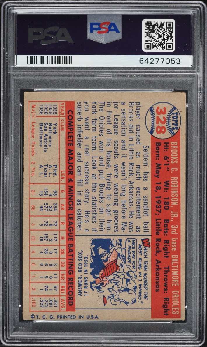 1957 Topps Brooks Robinson ROOKIE #328 PSA 6 EXMT