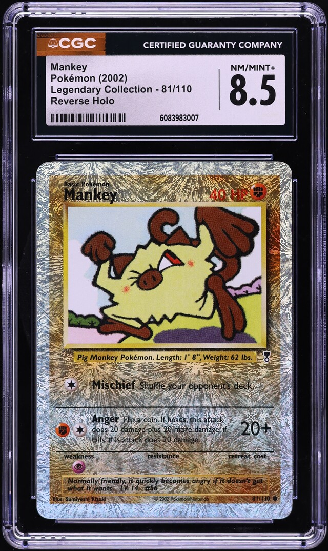 2002 Pokemon Legendary Collection Reverse Holo Mankey #81 CGC 8.5 NM-MT+