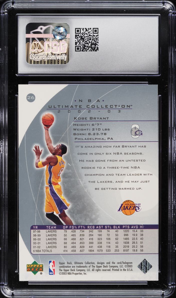 2002 Ultimate Collection Kobe Bryant /750 #26 CSG 9.5 MINT+