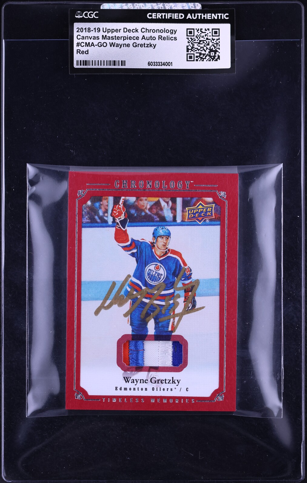 2018 UD Chronology Canvas Masterpiece Red Wayne Gretzky PATCH AUTO 5/5 #CMA-GO CGC AUTH