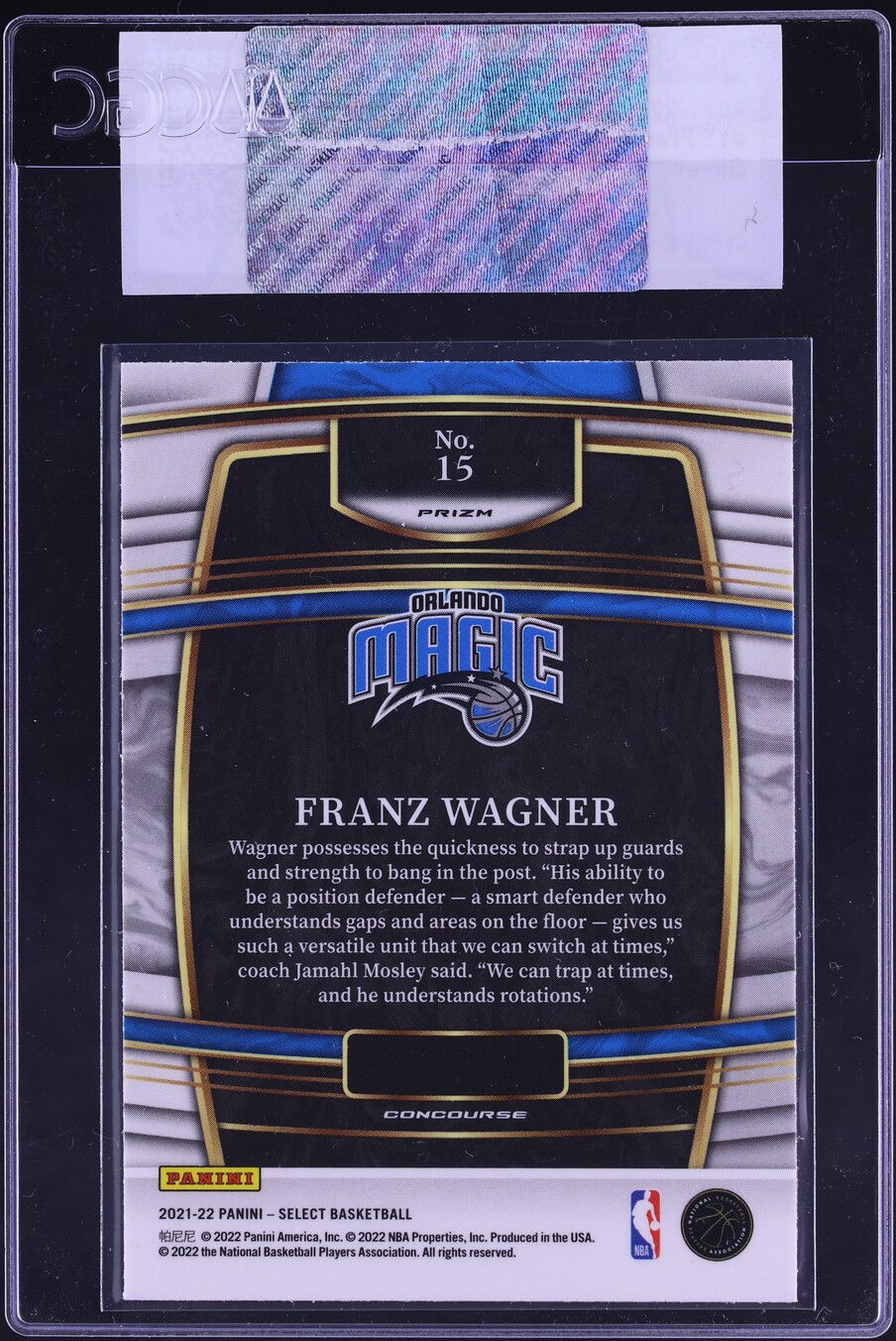 2021 Select Concourse Silver Franz Wagner ROOKIE #15 CGC AUTH