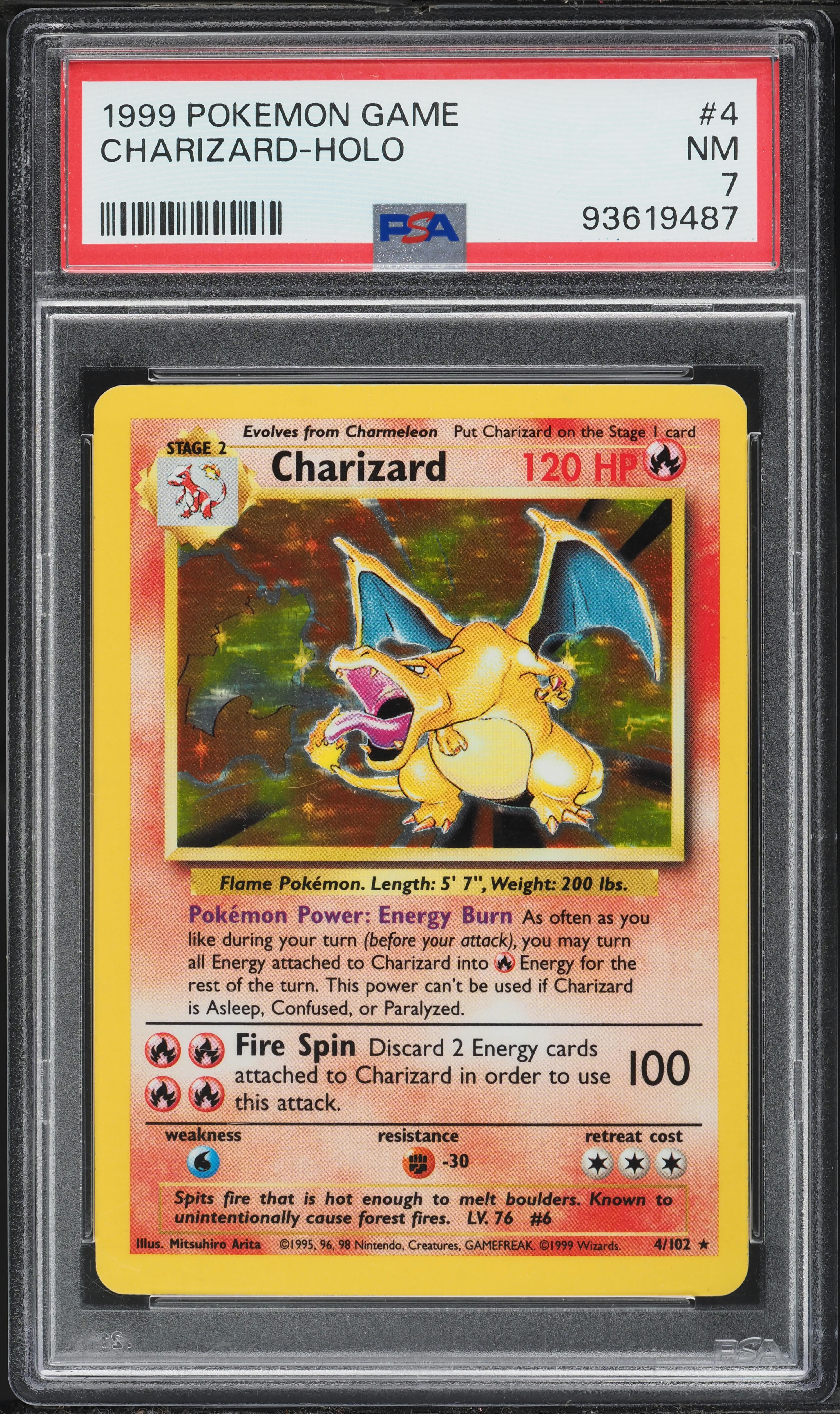 1999 Pokemon Base Set Holo Charizard #4 PSA 7 NRMT