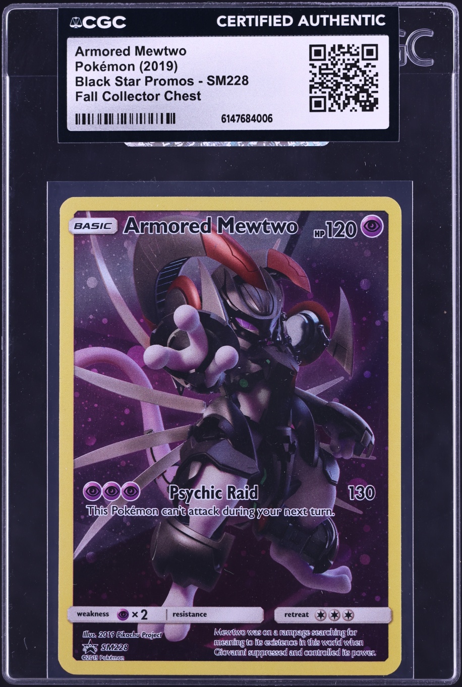 2019 Pokemon Sun & Moon Promo Fall Collector Chest Full Art Armored Mewtwo #SM228 CGC AUTH
