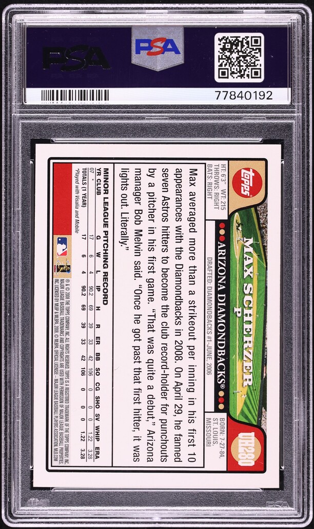 2008 Topps Update & Highlights Gold Foil Max Scherzer ROOKIE #UH280 PSA 10 GEM MINT