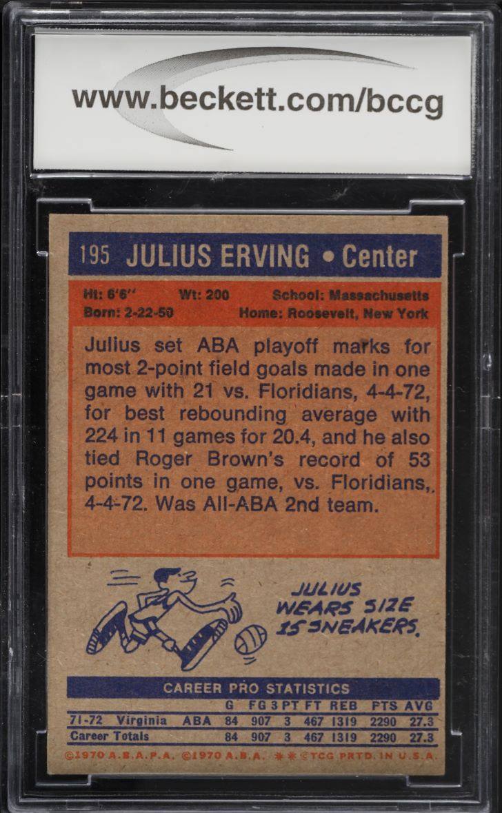 1972 Topps Basketball Julius Erving ROOKIE #195 BCCG 8