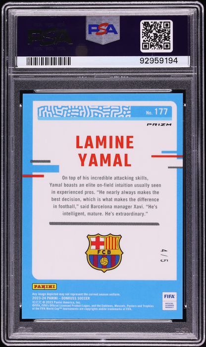 2023 Donruss Optic FIFA Green Lamine Yamal ROOKIE /5 #177 PSA 10 GEM MINT - Photo 2