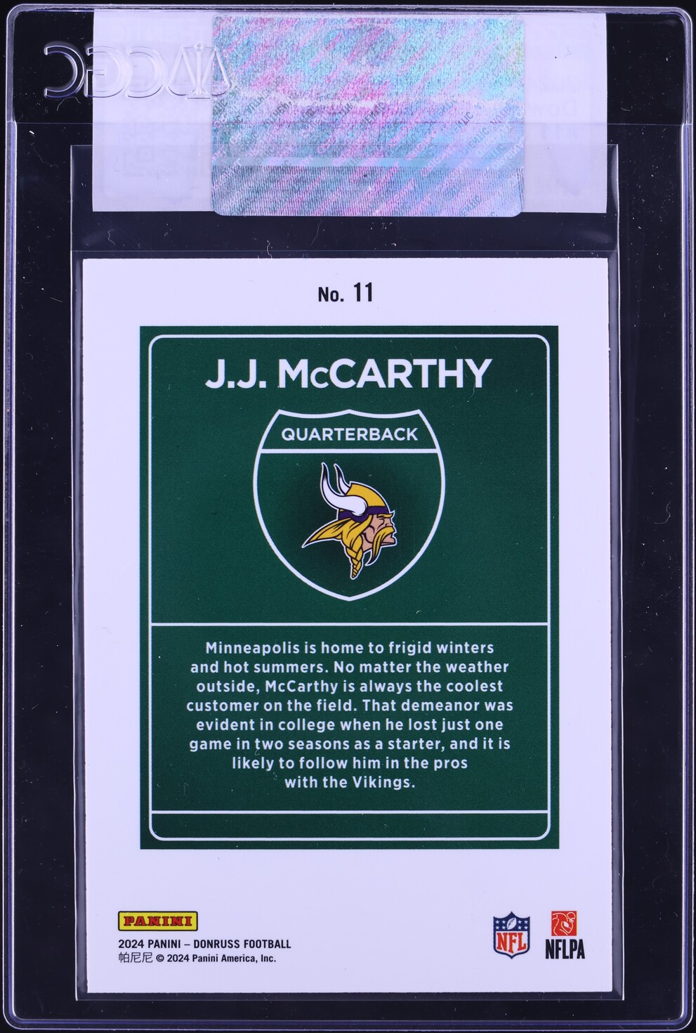 2024 Donruss Downtown J.J. McCarthy ROOKIE #11 CGC AUTH
