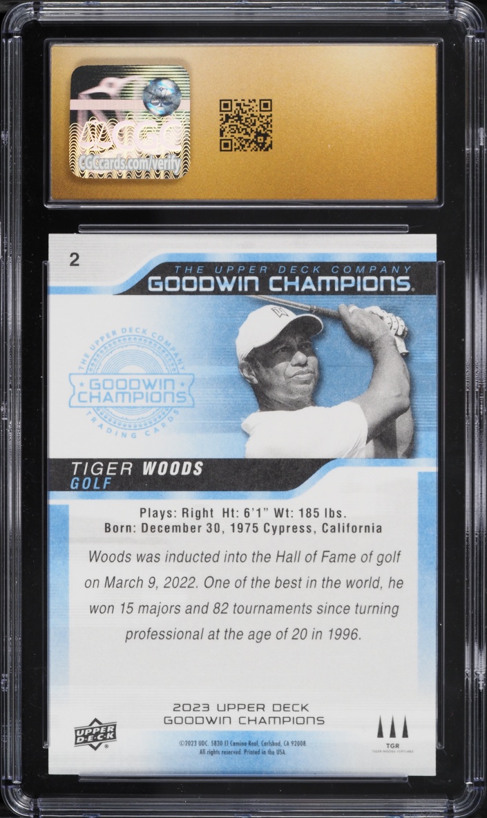 2023 Upper Deck Goodwin Champions Tiger Woods #2 CGC 10 PRISTINE