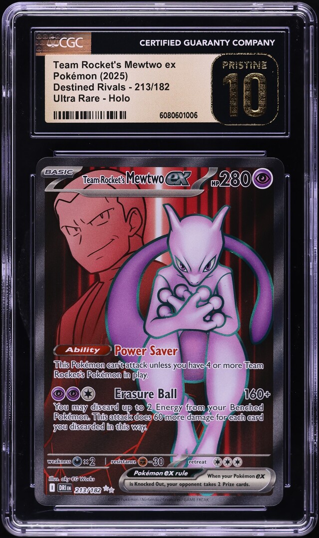 2025 Pokemon SV Destined Rivals Full Art Team Rocket's Mewtwo ex #213 CGC 10