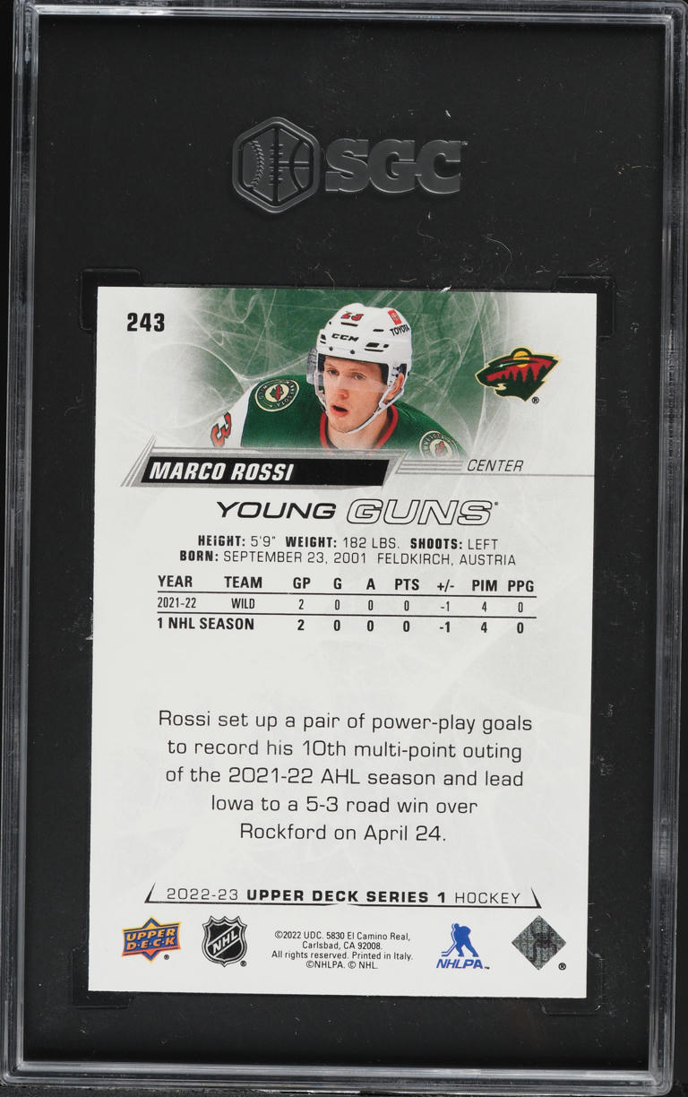 2022 Upper Deck Young Guns Marco Rossi ROOKIE #243 SGC 10 GEM MINT