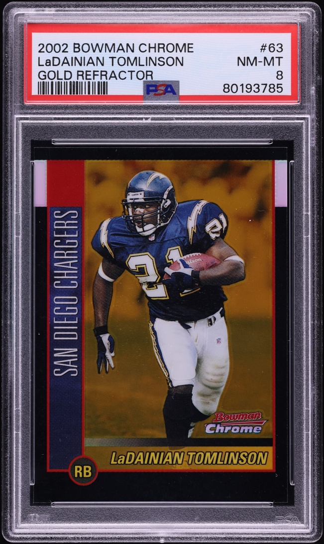 2002 Bowman Chrome Gold Refractor LaDainian Tomlinson /50 #63 PSA 8 NM-MT