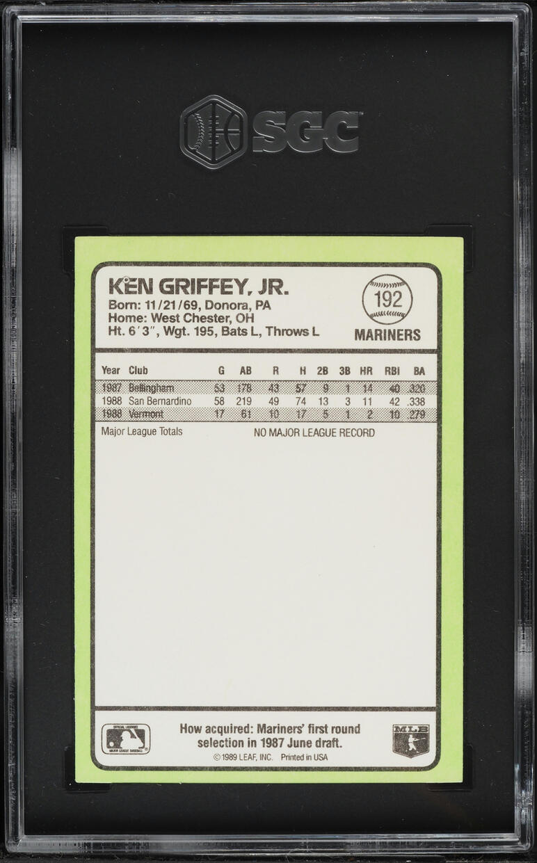 1989 Donruss Best Ken Griffey Jr. ROOKIE #192 SGC 9 MINT