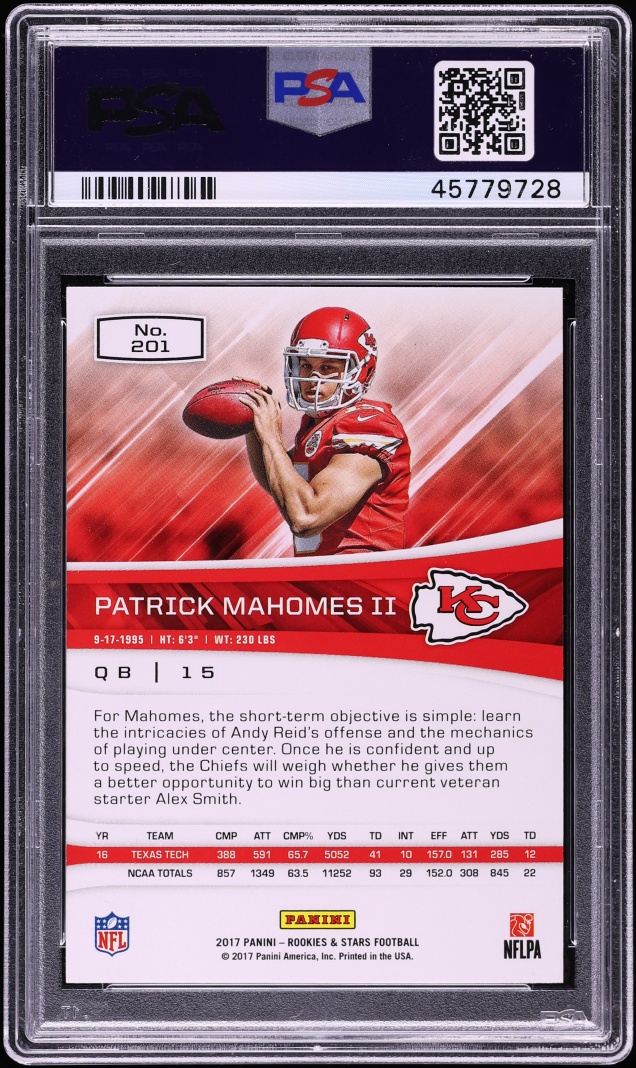 2017 Panini Rookies & Stars Patrick Mahomes II ROOKIE #201 PSA 10 GEM MINT