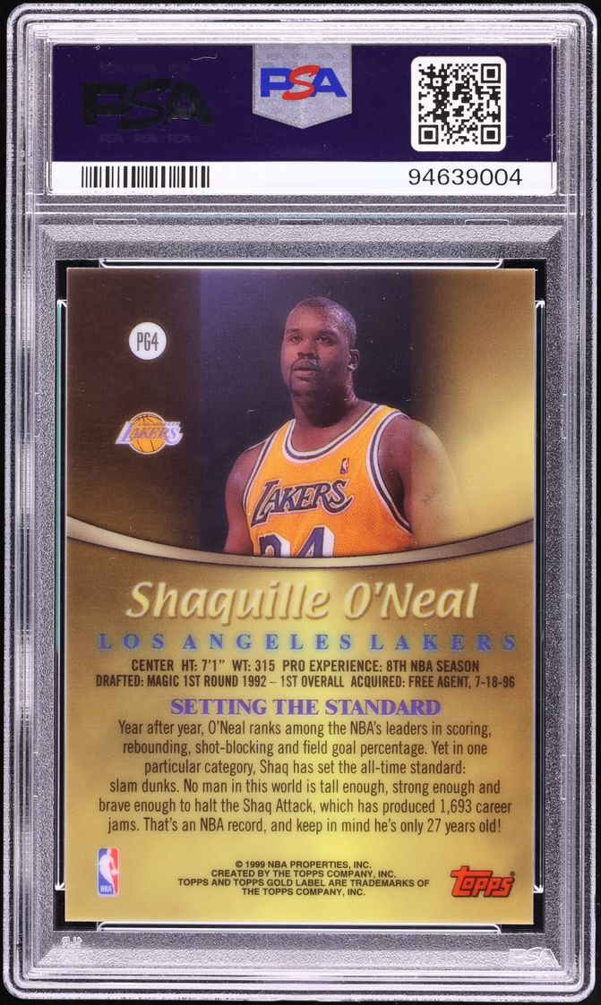1999 Topps Gold Label Prime Shaquille O'Neal #PG4 PSA 9 MINT - Photo 2