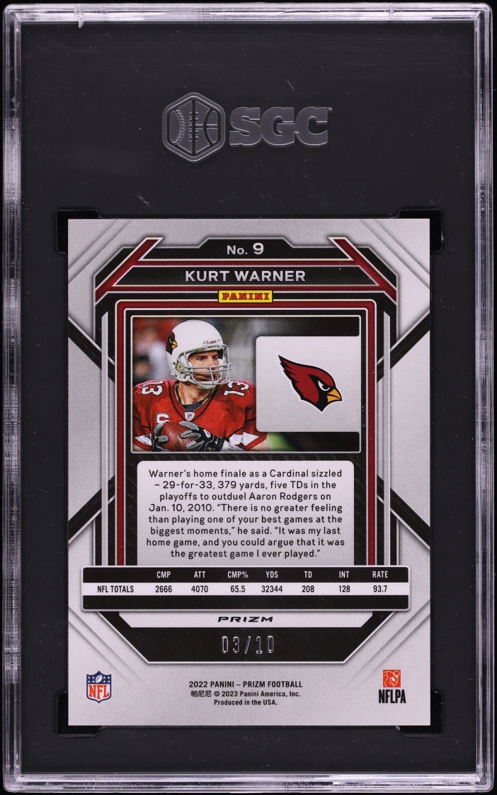 2022 Panini Prizm Gold Kurt Warner /10 #9 SGC 9.5 MINT+ - Photo 2