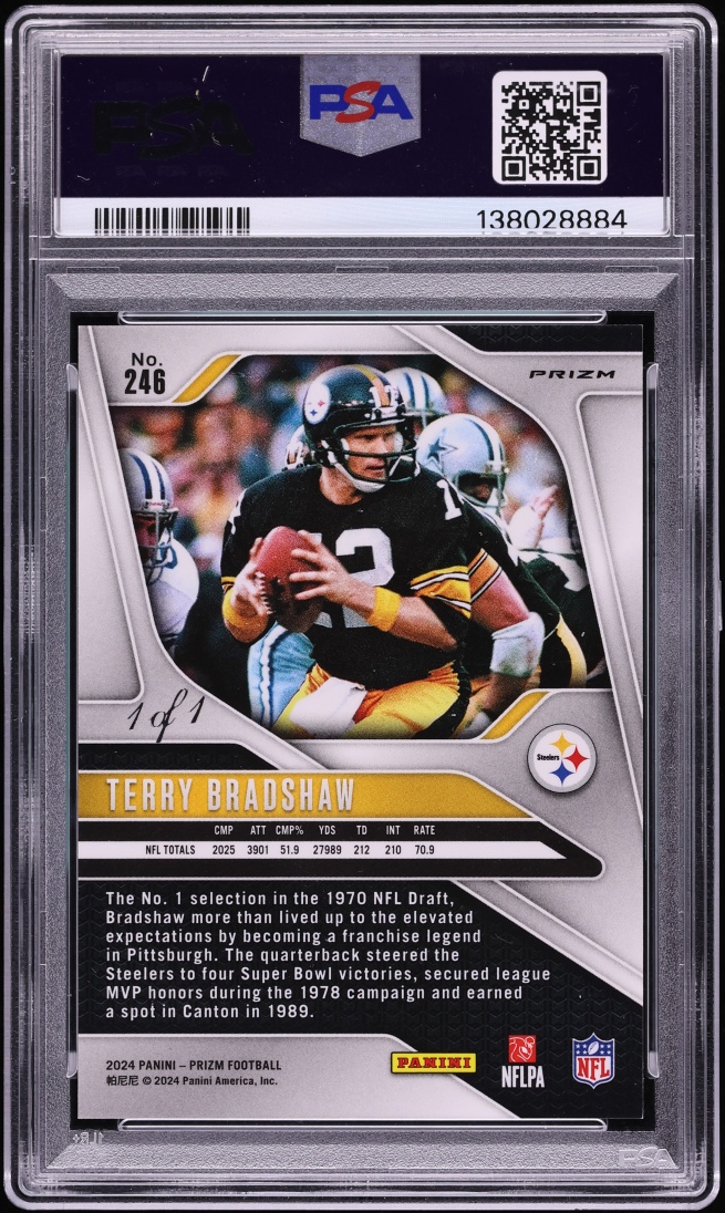 2024 Panini Prizm Black Finite Terry Bradshaw 1/1 #246 PSA 9 MINT - Photo 2