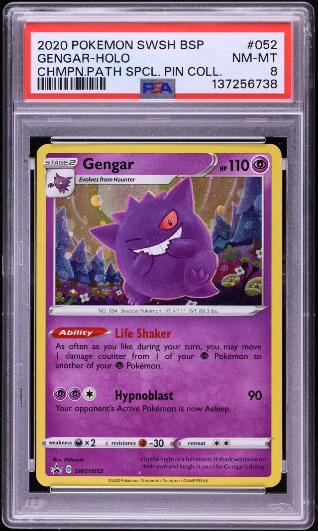 2020 Pokemon SWSH Black Star Promo Champions Path Pin Collection Holo Gengar #52 PSA 8 NM-MT