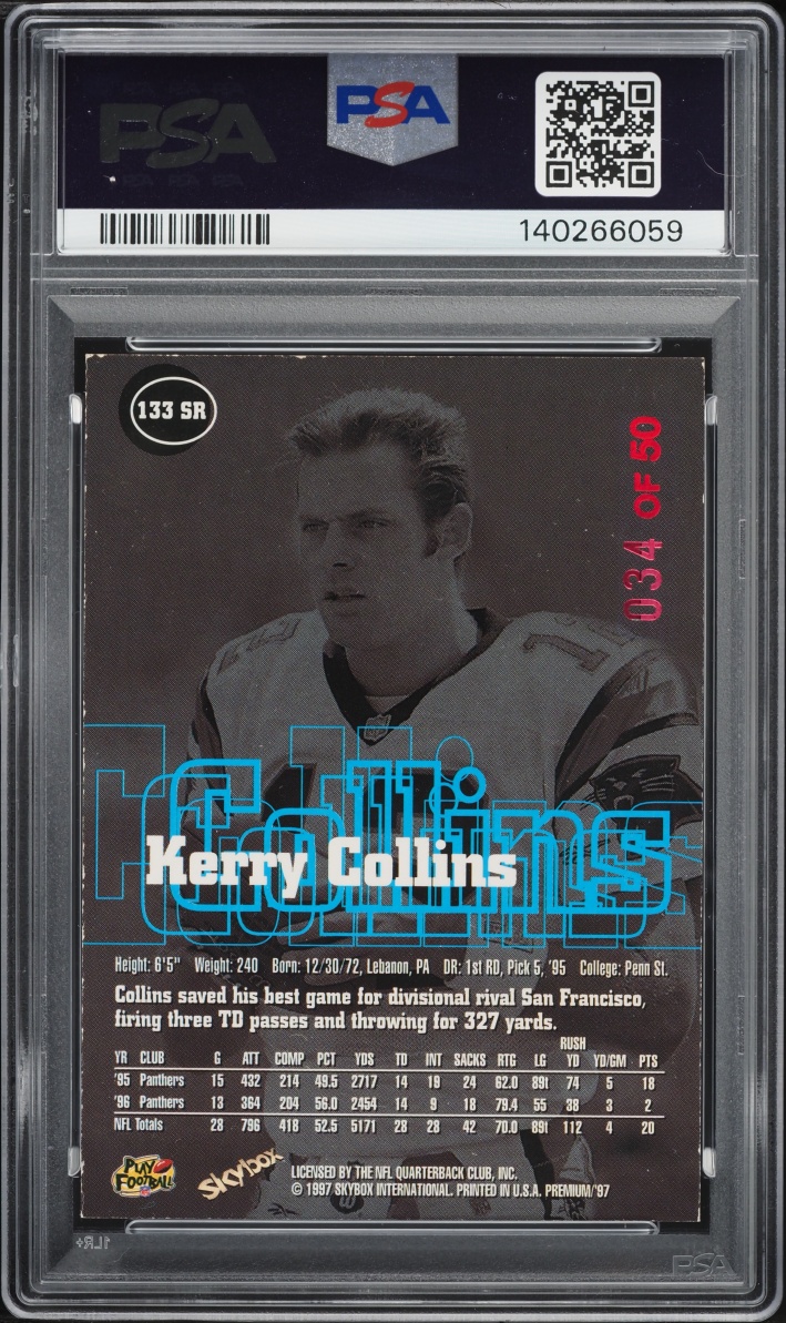 1997 Skybox Premium Rubies Kerry Collins /50 #133SR PSA 6 EXMT