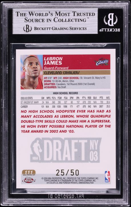 2003 Topps Chrome Gold Refractor LeBron James ROOKIE /50 #111 BGS 9 MINT