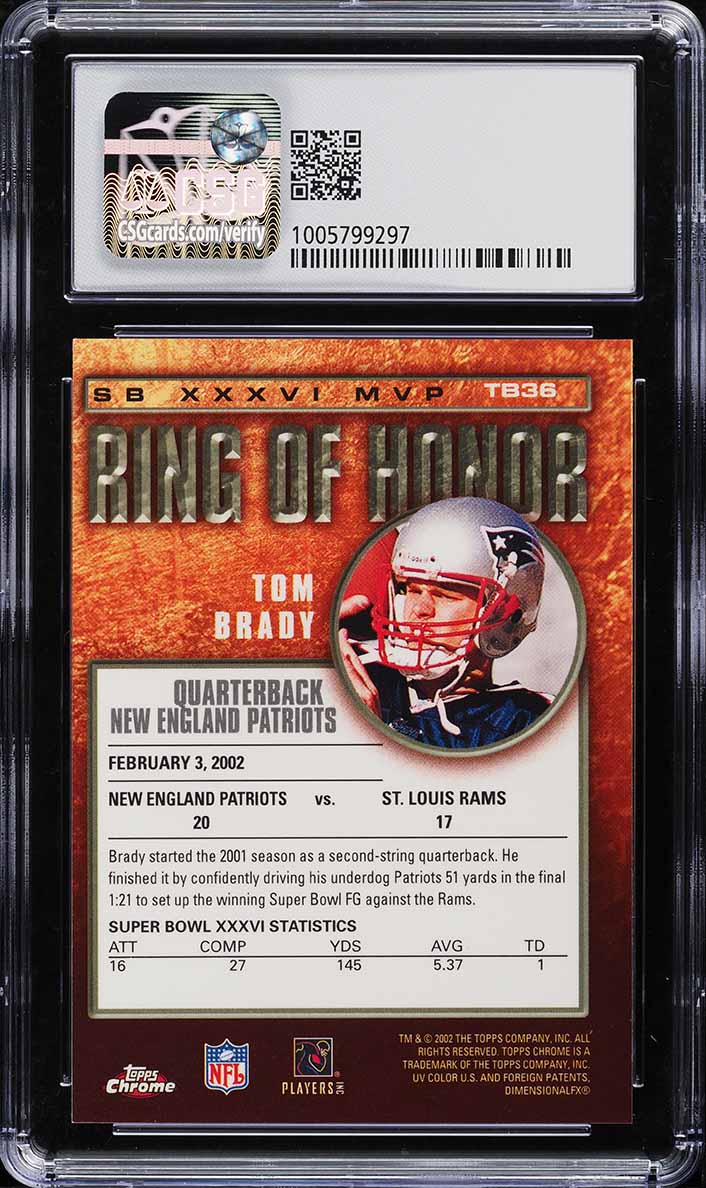2002 Topps Chrome Ring Of Honor Tom Brady #TB36 CSG 5 EX