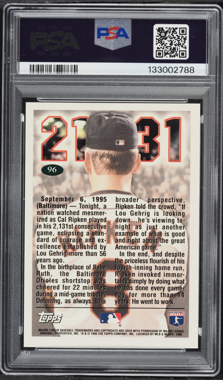 1996 Topps Tribute Cal Ripken Jr. #96 PSA 10 GEM MINT