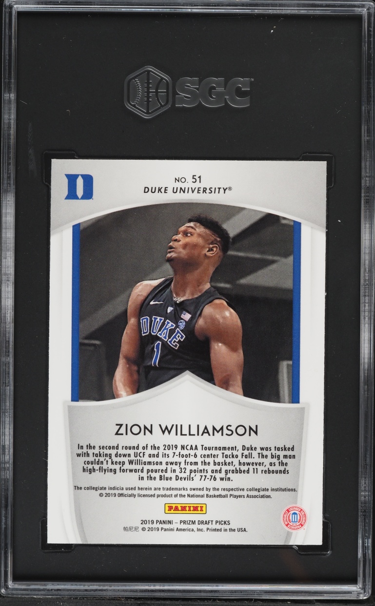 2019 Panini Prizm Draft Picks Crusade Zion Williamson ROOKIE #51 SGC 8 NM-MT