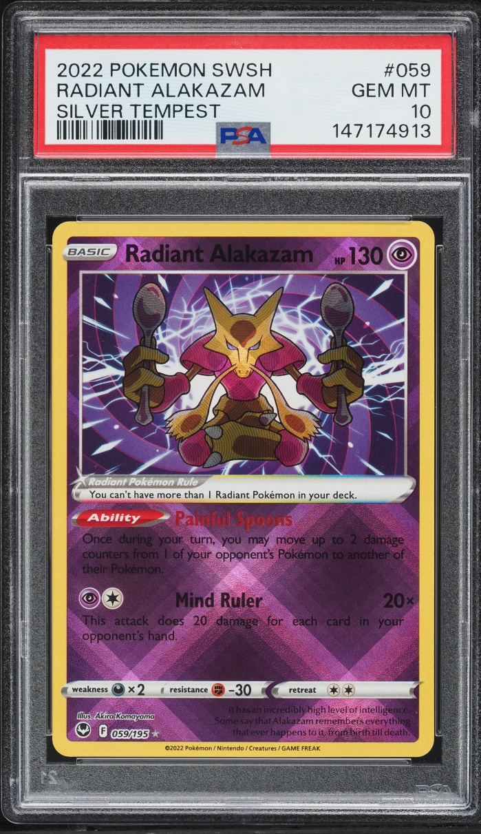 2022 Pokemon Sword & Shield Silver Tempest Holo Radiant Alakazam #59 PSA 10 GEM MINT