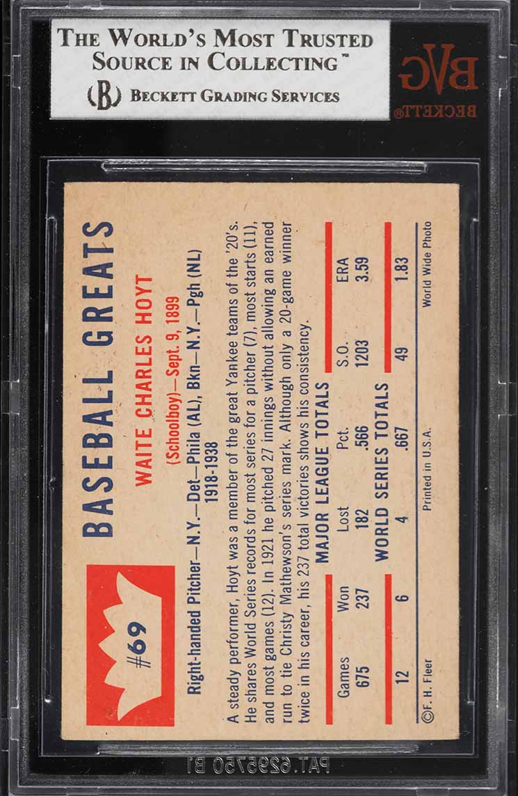 1960 Fleer Waite Hoyt #69 BVG 4 VGEX