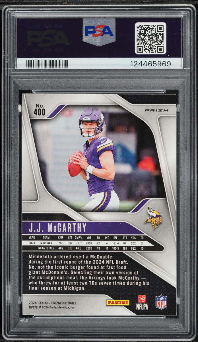 2024 Panini Prizm Green J.J. McCarthy ROOKIE #400 PSA 8 NM-MT