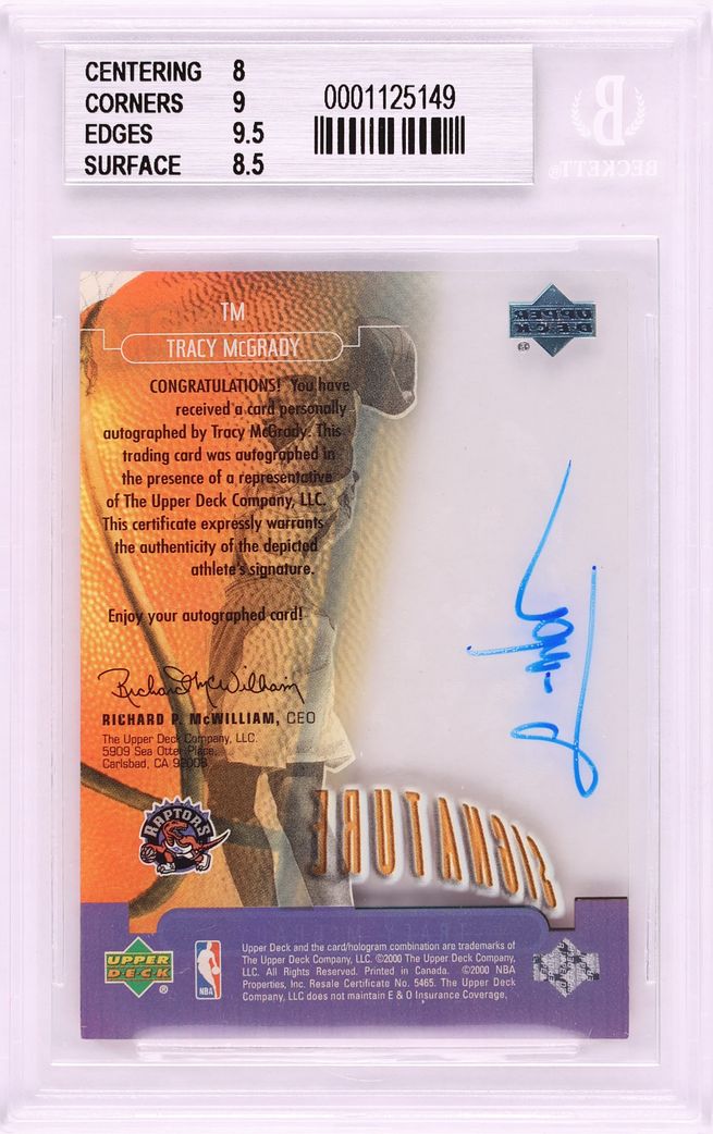 2000 Upper Deck Slam Signature Slams Tracy McGrady AUTO #TM BGS 8.5 NM-MT+