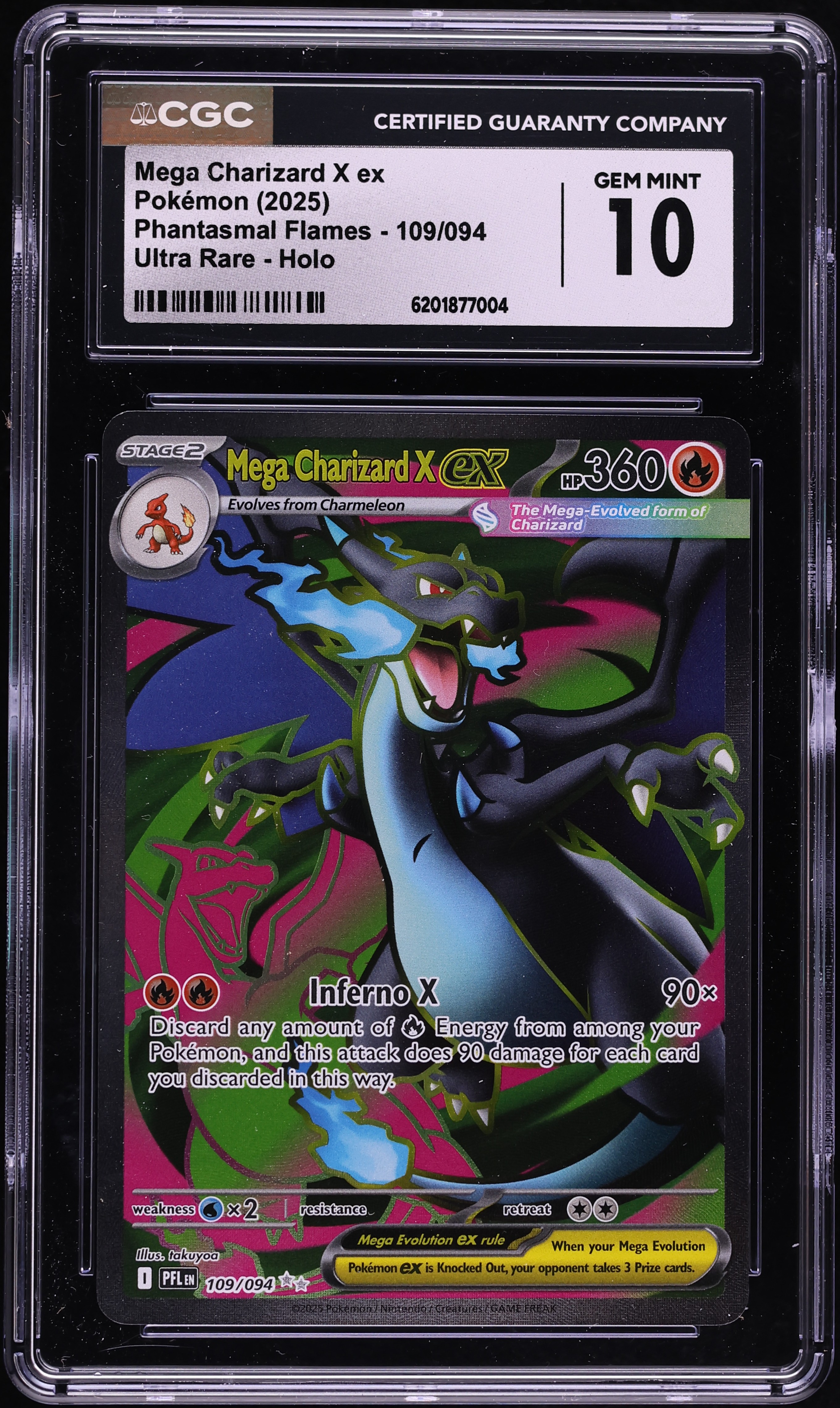 2025 Pokemon Mega Evolution Phantasmal Flames Full Art Mega Charizard X Ex #109 CGC 10 GEM MINT