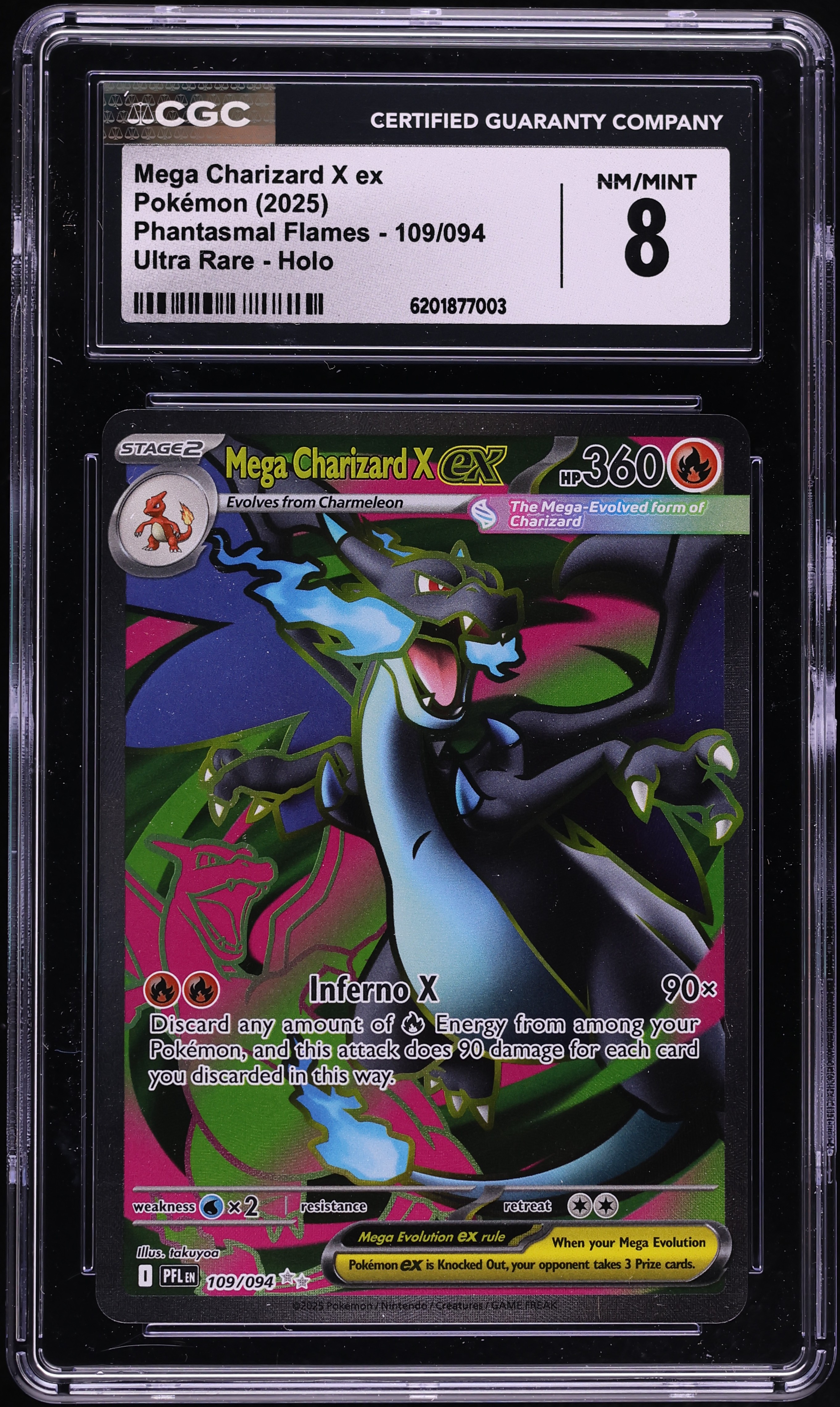 2025 Pokemon Mega Evolution Phantasmal Flames Full Art Mega Charizard X Ex #109 CGC 8 NM-MT