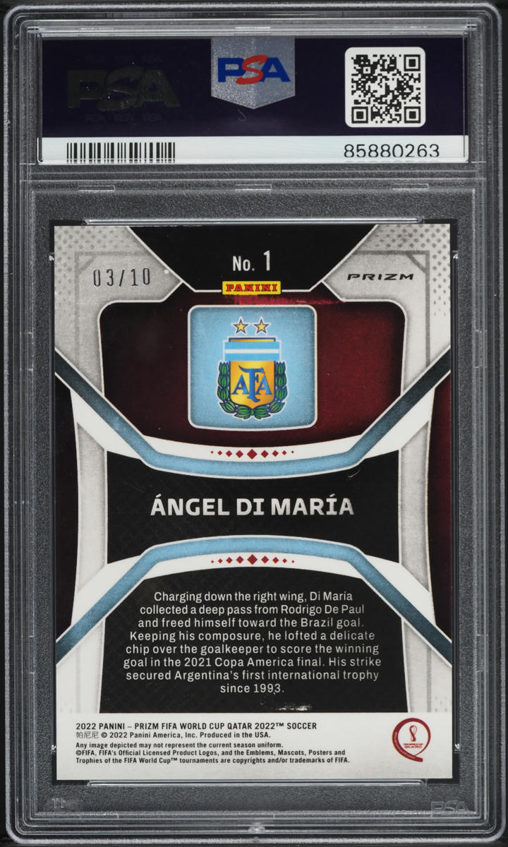 2022 Panini Prizm World Cup Qatar Gold Angel Di Maria /10 #1 PSA 9 MINT
