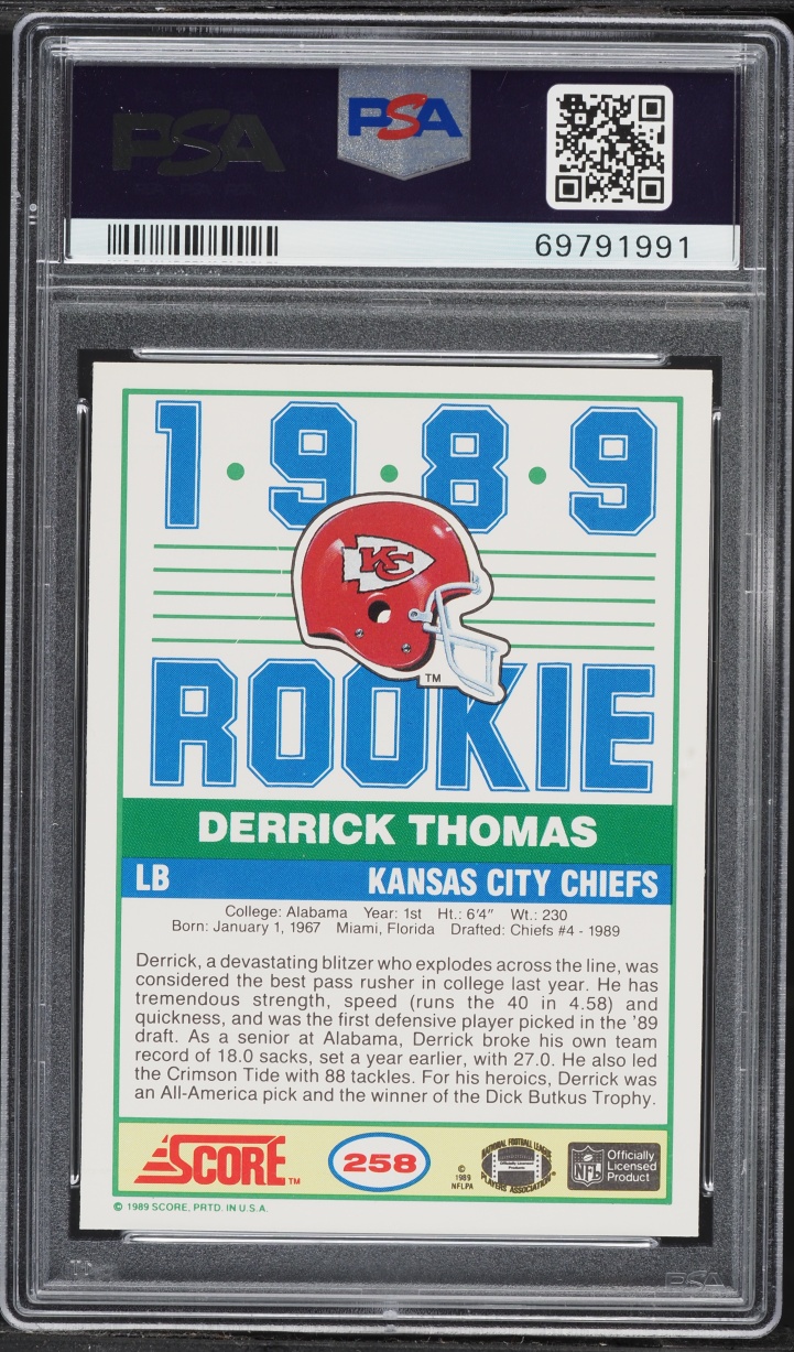1989 Score Football Derrick Thomas ROOKIE #258 PSA 9 MINT