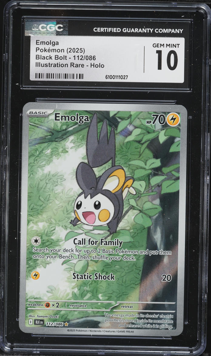 2025 Pokemon Scarlet & Violet Black Bolt Illustration Rare Emolga #112 CGC 10 GEM MINT