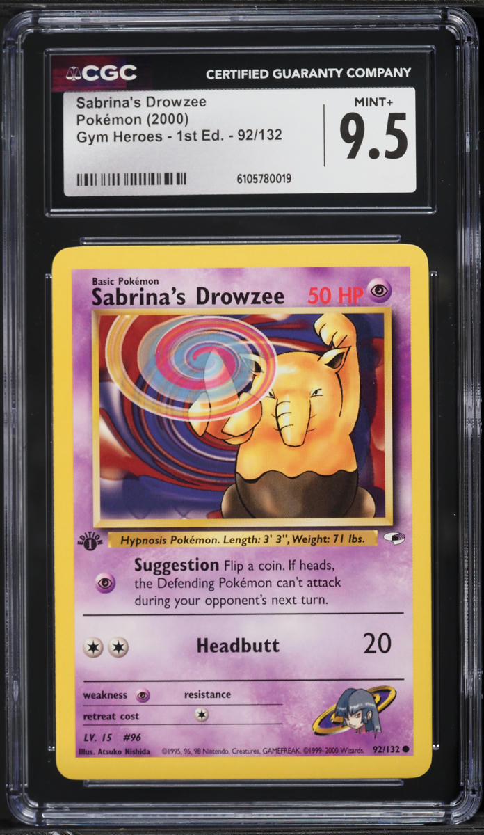 2000 Pokemon Gym Heroes 1st Edition Sabrina's Drowzee #92 CGC 9.5 MINT+