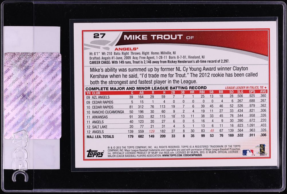 2013 Topps Mike Trout #27 CGC AUTH