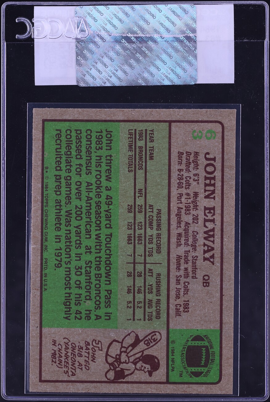 1984 Topps Football John Elway ROOKIE #63 CGC AUTH