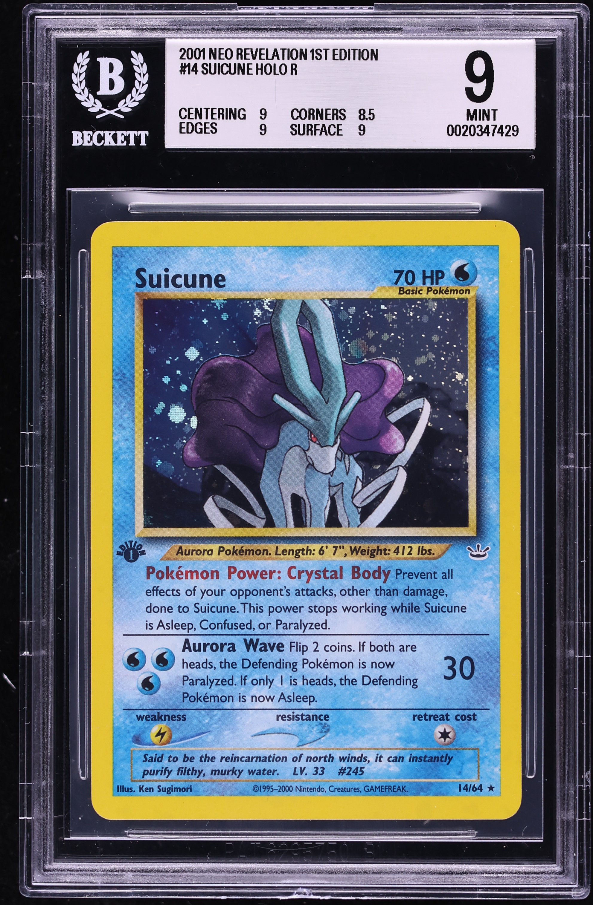 2001 Pokemon Neo Revelation 1st Edition Holo Suicune #14 BGS 9 MINT