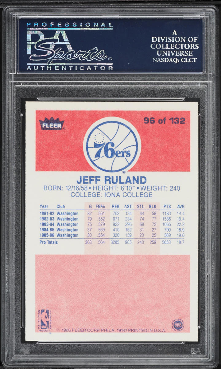 1986 Fleer Basketball Jeff Ruland #96 PSA 10 GEM MINT