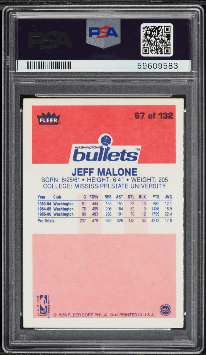 1986 Fleer Basketball Jeff Malone #67 PSA 6 EXMT