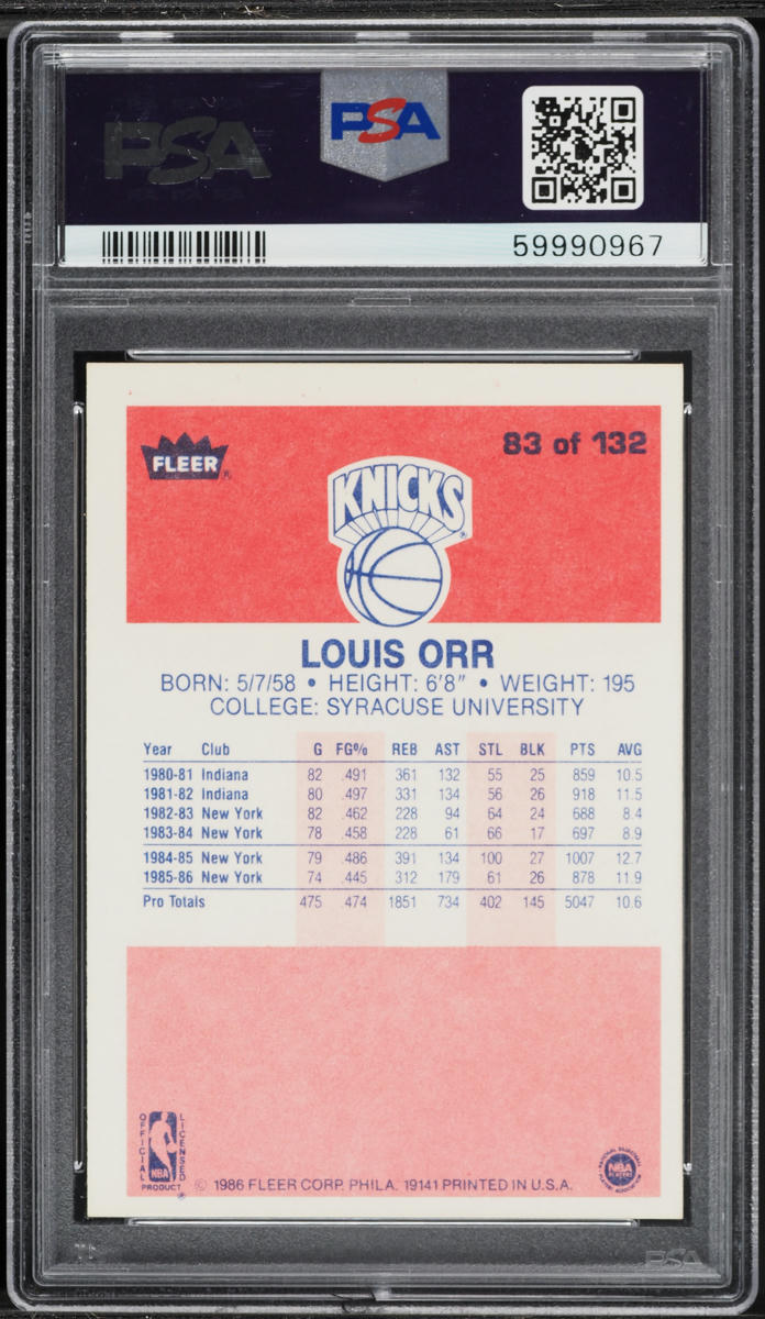1986 Fleer Basketball Louis Orr #83 PSA 6 EXMT