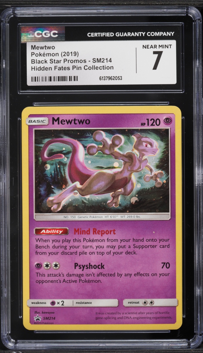 2019 Pokemon Sun & Moon Promo Hidden Fates Pin Collection Holo Mewtwo #SM214 CGC 7 NRMT