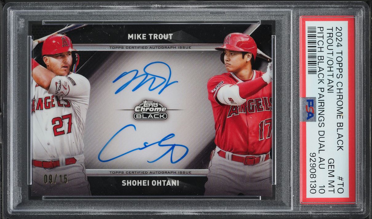 2024 Topps Chrome Black Pitch Pairings Mike Trout Shohei Ohtani AUTO /15 PSA 10