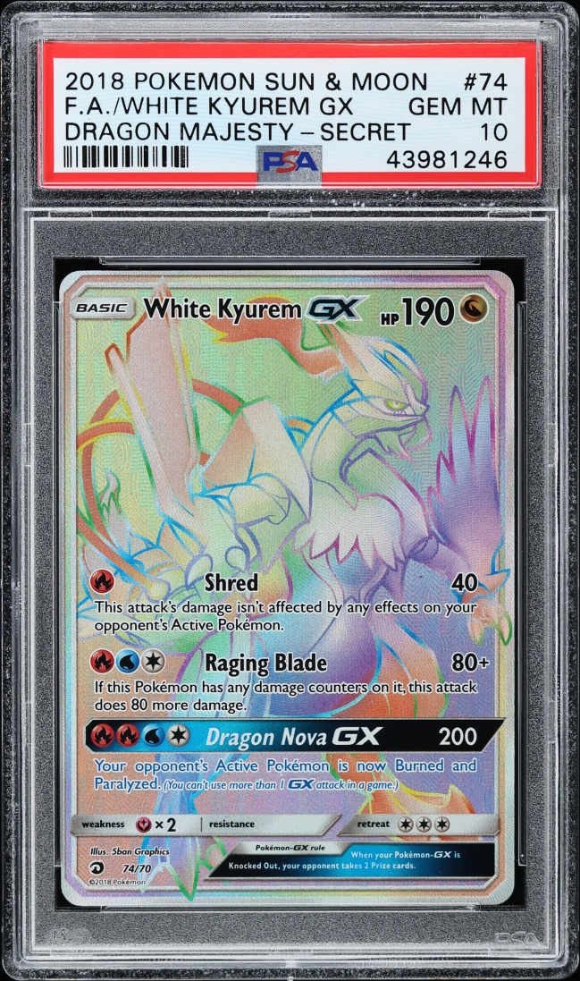 2018 Pokemon Sun & Moon Dragon Majesty Rainbow Rare White Kyurem GX #74 PSA 10 GEM MINT