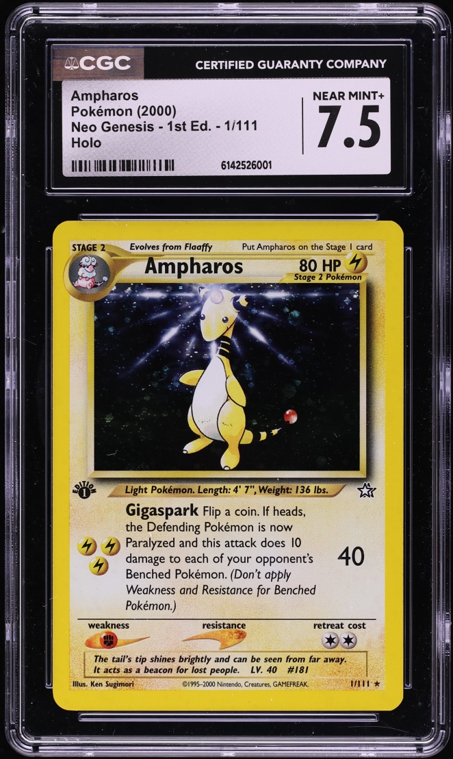 2001 Pokemon Neo Revelation 1st Edition Holo Ampharos #1 CGC 7.5 NRMT+
