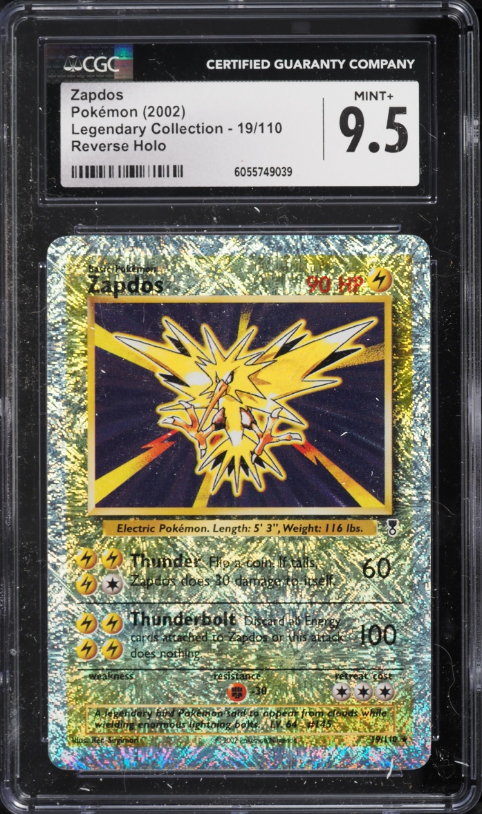 2002 Pokemon Legendary Collection Reverse Holo Zapdos #19 CGC 9.5 MINT+